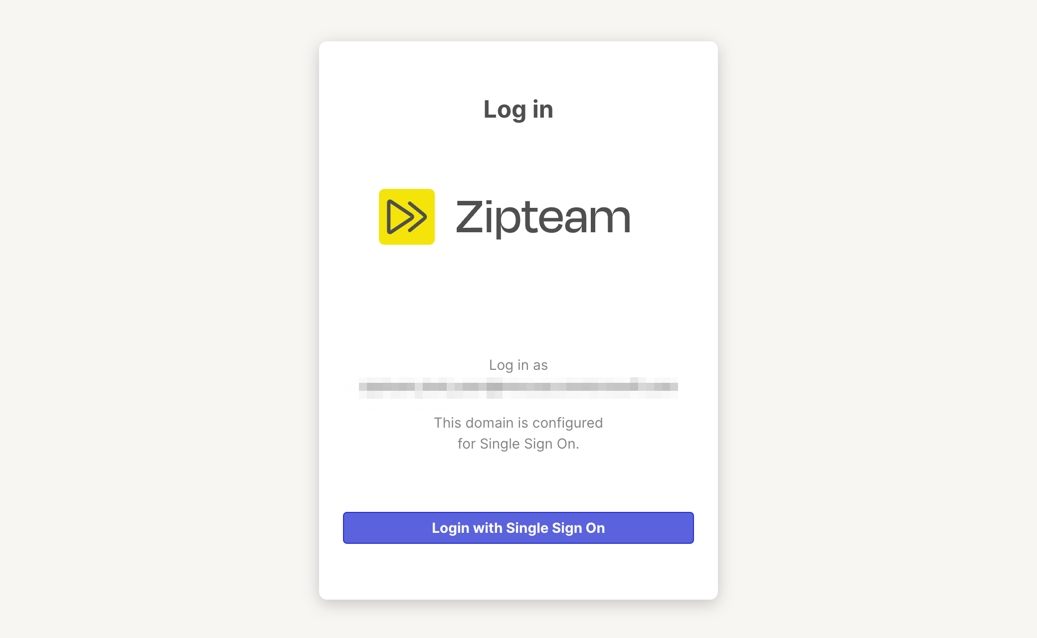 A screenshot of Zipteam SSO log in screen