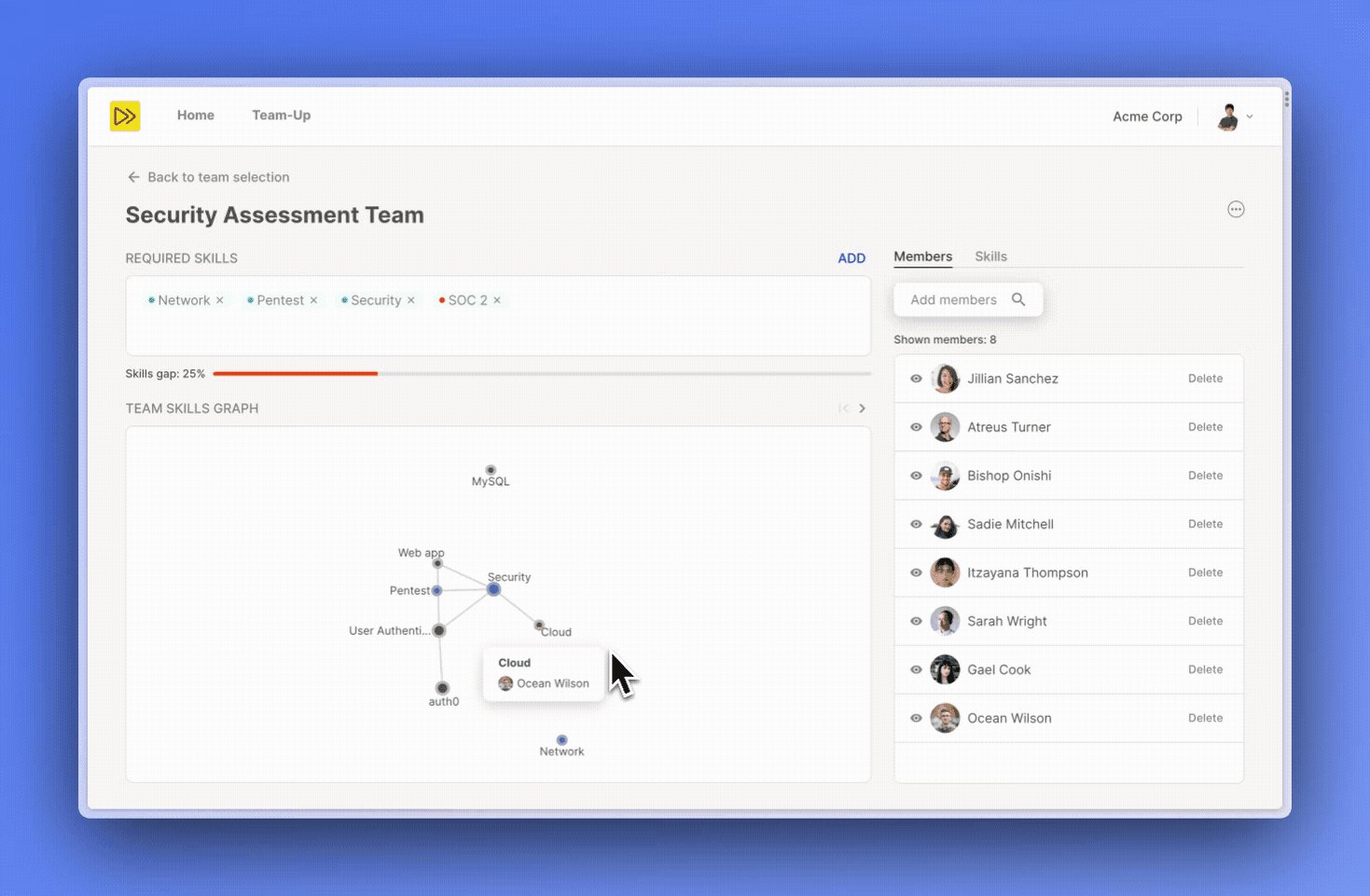 A screenshot GIF of Zipteam Team-Up UI